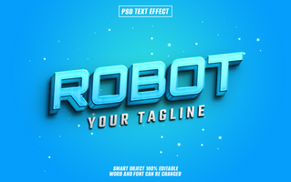 3D blue robot text effect with tagline, editable smart object. psd