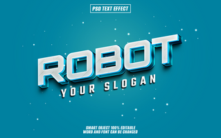 3D robot text effect with blue accents on teal background, psd