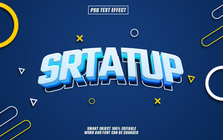 3D startup text effect design with blue color psd
