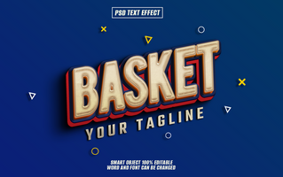3D text effect Basket with editable tagline on dark blue background. psd