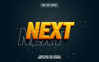 3D glossy yellow NEXT text effect on dark background. psd