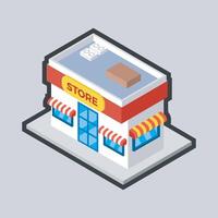 isometric shop building with outline flat design. vector