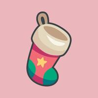 red green sock with star in outline flat design. vector