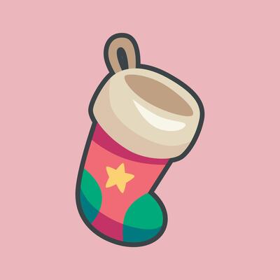 red green sock with star in outline flat design.
