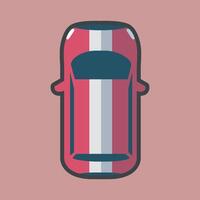 top view red white car with outline flat design. vector