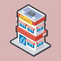 isometric two floor building with outline flat design. vector