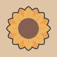 sun flower with outline flat design. vector