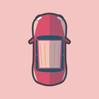 top view red car with outline flat design. vector
