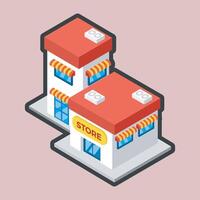 two building store with outline flat design. vector