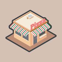 isometric pizza building with outline flat design. vector