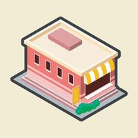isometric store building with outline flat design. vector