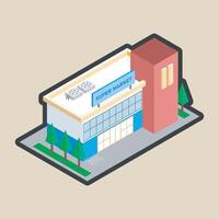 isometric supermarket building with outline flat design. vector