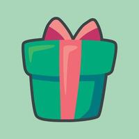 green gift box with outline flat design. vector
