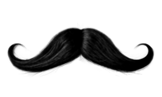 A striking black and white drawing of a mustache on an empty transparent background png