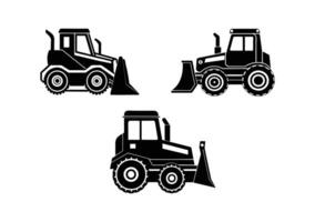 bulldozer bundle set silhouette design vector