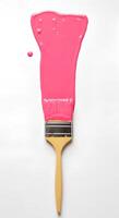Pink paint dripping from brush isolated on white background High-quality image of a paintbrush with soft pink paint dripping onto a white background ideal for artistic campaigns photo