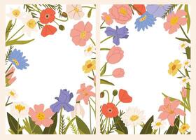 Spring cards set with flowers. Floral botanical elements with tulips, snowdrops, crocuses, lilies, poppy, daffodil, anemone. vector