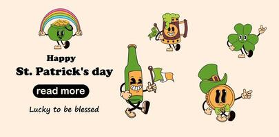 Web page design template. A set of cartoon characters designed as St. Patrick's Day mascots vector