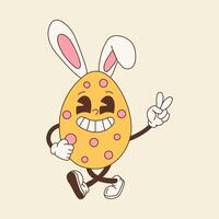 Groovy Easter Egg Bunny with Colorful Retro Design vector