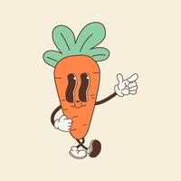 Groovy Cute Cartoon Carrot Character. Funky Retro Style vector