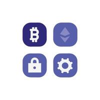 Minimalist Cryptocurrency and Blockchain Technology Icons vector