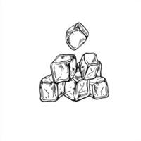 Monochrome ice cubes line ink illustration in black and white. Etching drawing of frozen juice or water cube for drinks. Food elements for menu, cocktail party, poster design vector