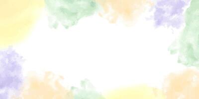 Pastel watercolor stains in Mardi Gras colors horizontal rectangle frame with empty space for text. Colored abstract illustration isolated background. For carnival festival project, invitation vector