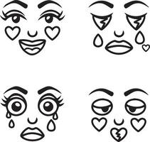 Silhouette illustration of Love face happy and sad expression image set vector