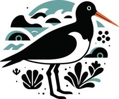 Oystercatcher bird flat color silhouette vector