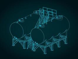 Petroleum tanks isometric blueprints illustration vector