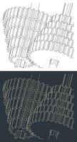 Gears mechanisms close-up isometric blueprints vector