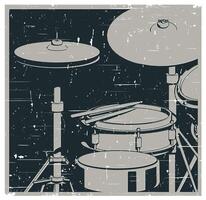 Drum kit close-up retro poster vector