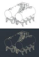 Petroleum tanks isometric blueprints vector