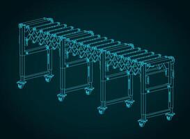 Adjustable accordion roller conveyor blueprint vector