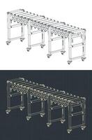Adjustable accordion roller conveyor blueprints vector