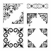 Black abstract floral set patterns on white background. vector