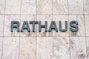 View of the City Hall sign on a wall of letters in an Austrian photo