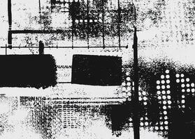 High-contrast black and white grunge texture featuring abstract patterns, dots, and grid-like elements. photo