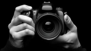 A person holds a camera firmly, focused on capturing a moment in low light photo