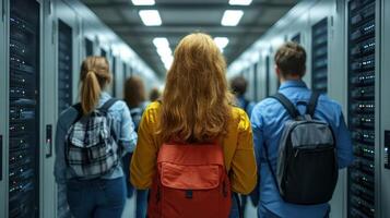Group of students tour a data center to gain insights on data management and technology systems photo