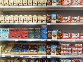 Madinah, Saudi Arabia on 28 February 2024. Godiva Chocolates Assorted Fudge Candy Display Shelf Stock photo
