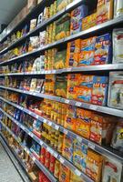 Madinah, Saudi Arabia on 28 February 2024. Grocery Store Snacks Aisle Variety Colorful Packaging Products photo
