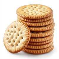 A stack of crispy, golden crackers ready for snacking. photo