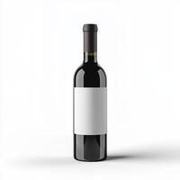 A bottle of red wine with a blank label on a white background. photo