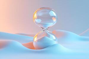 A serene hourglass resting on soft, flowing surfaces of color. photo