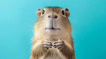 Close-up of a curious small rodent on a vibrant background. photo