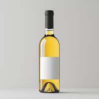 Elegant white wine bottle with a blank label on a minimalist background. photo