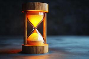 Elegant hourglass illuminating time in a cozy atmosphere. photo