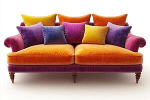 Vibrant and stylish sofa adorned with colorful cushions. photo