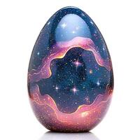 A cosmic egg design with vibrant colors and galaxy patterns. For Easter egg photo